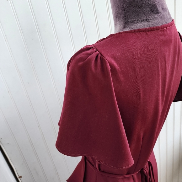 Lucy Paris Burgundy Red Wrap Dress Ruffle Apron Fit n Flare Flatter Women's XS - Picture 5 of 12
